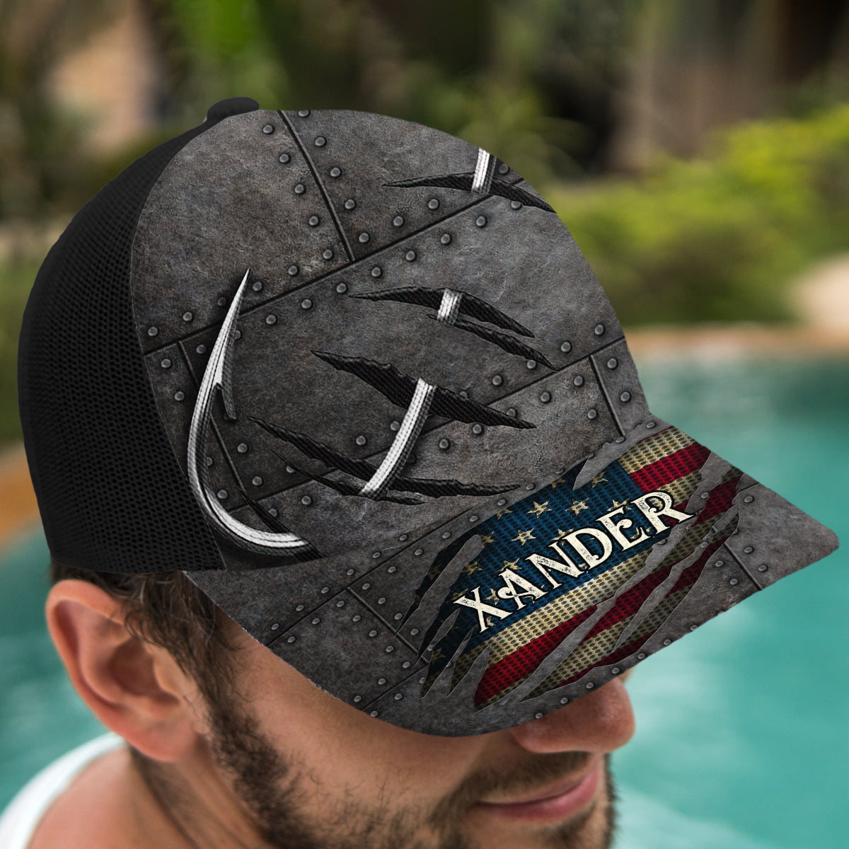 Born To Fish Forced To Work - Personalized Fishing Trucker Hat (Black Mesh)