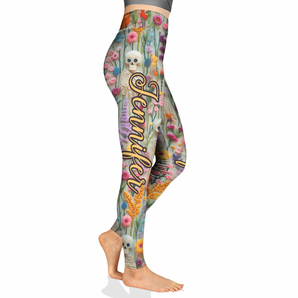 Floral Skeleton - Personalized Skull Leggings