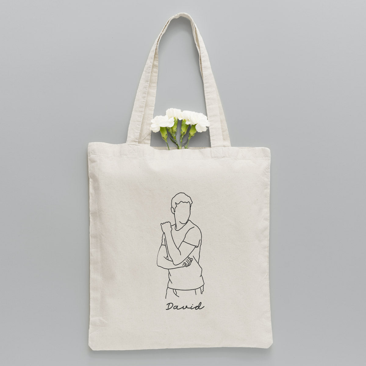 Custom Photo Line Art - Personalized grandson Embroidered Tote Bag