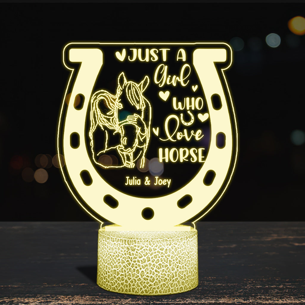Discover Just A Girl Who Loves Horse - Personalized Horse Shaped Plaque Light Base
