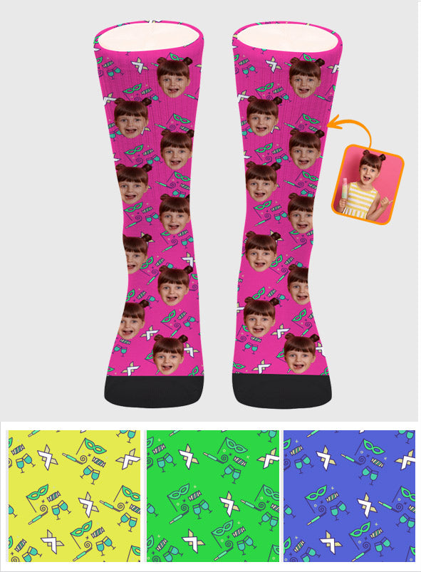 Custom Face Party Pattern - Personalized Daughter Socks