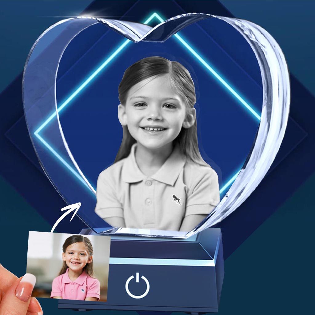 Custom Photo - Personalized Daughter Laser Engraving 3D Heart Shaped Crystal Lamp