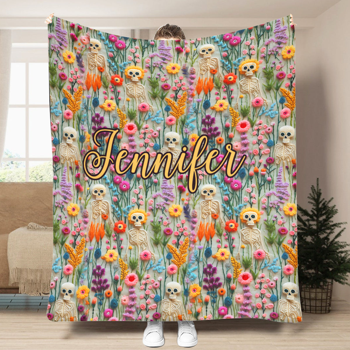 Floral Skeleton - Personalized Skull Blanket