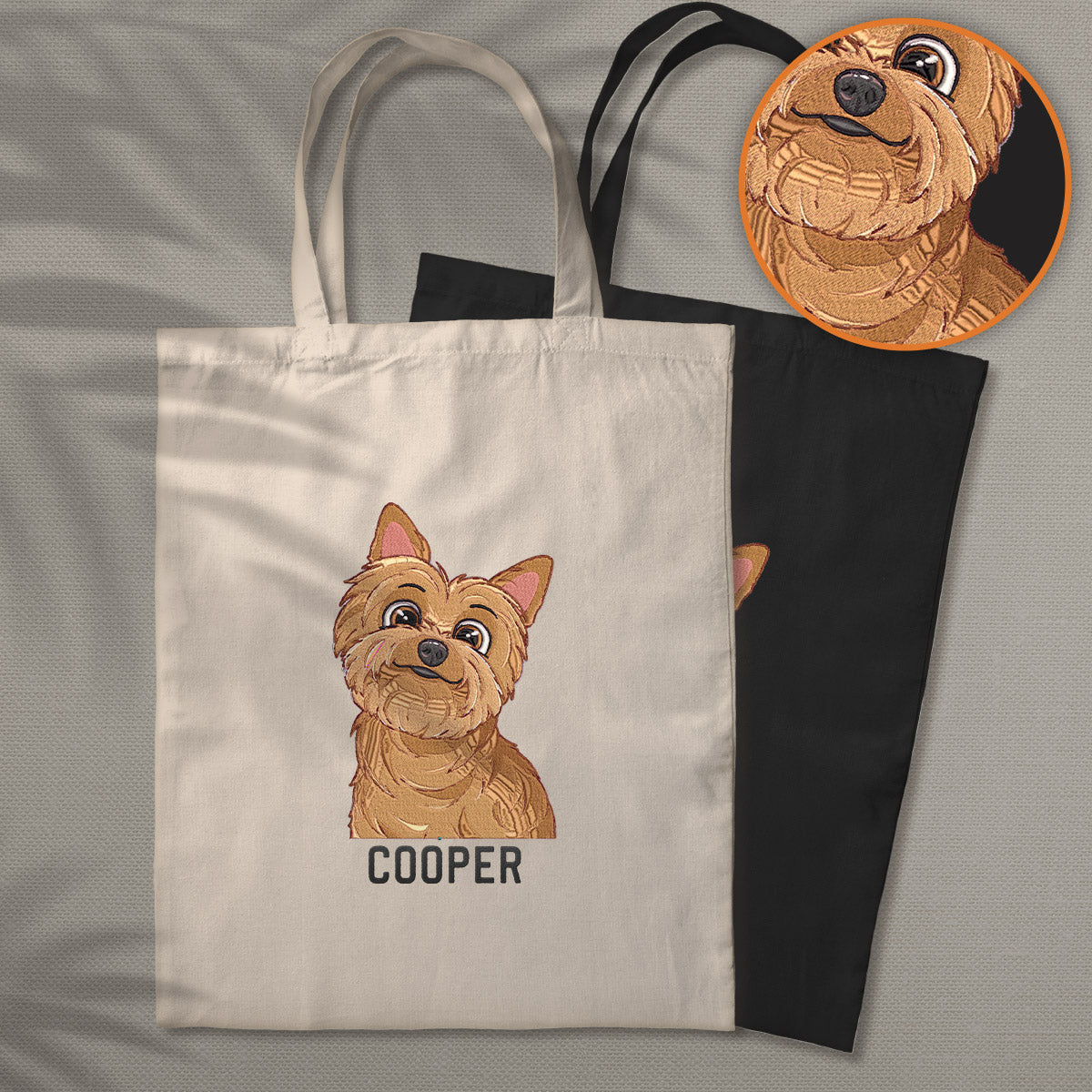 Custom 2D Photo - Personalized Dog Embroidered Tote Bag