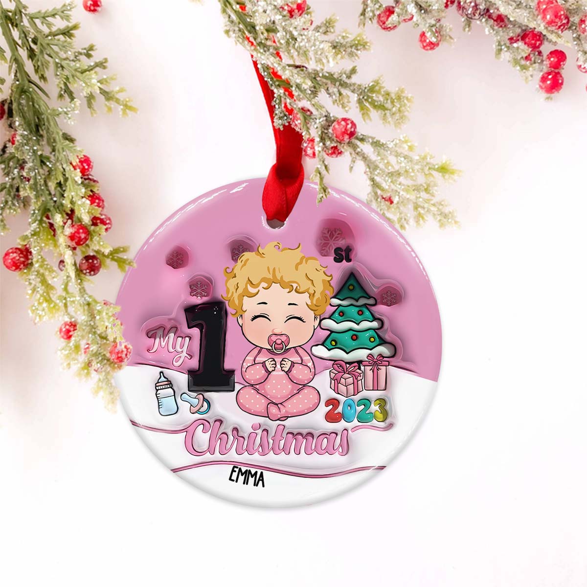 My 1st Christmas - Personalized Kid Ceramic Circle Ornament