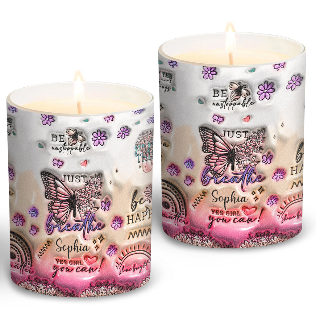 Positive Affirmations Butterfly - Personalized Butterfly Candle With Wooden Lid