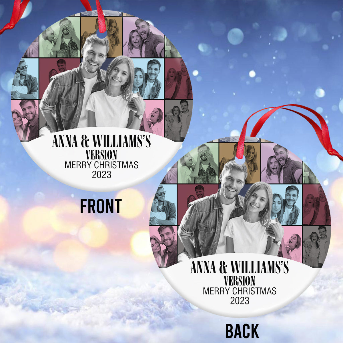 Merry Christmas Version - Personalized Couple Ceramic Circle Ornament