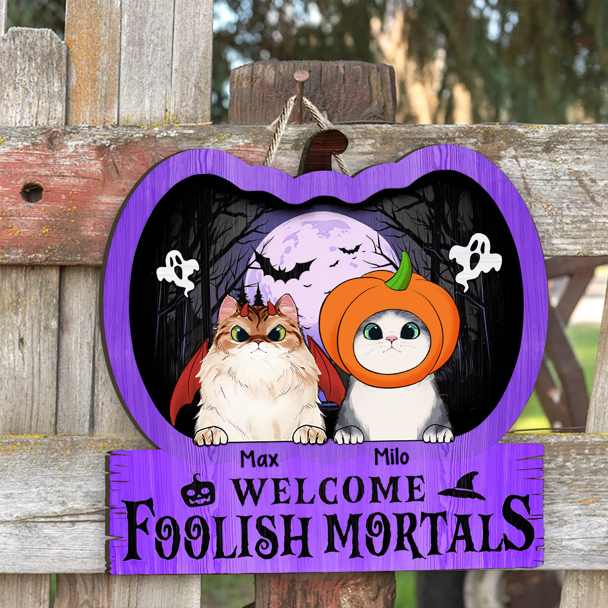 Welcome Foolish Mortal - Personalized Cat Wood Sign