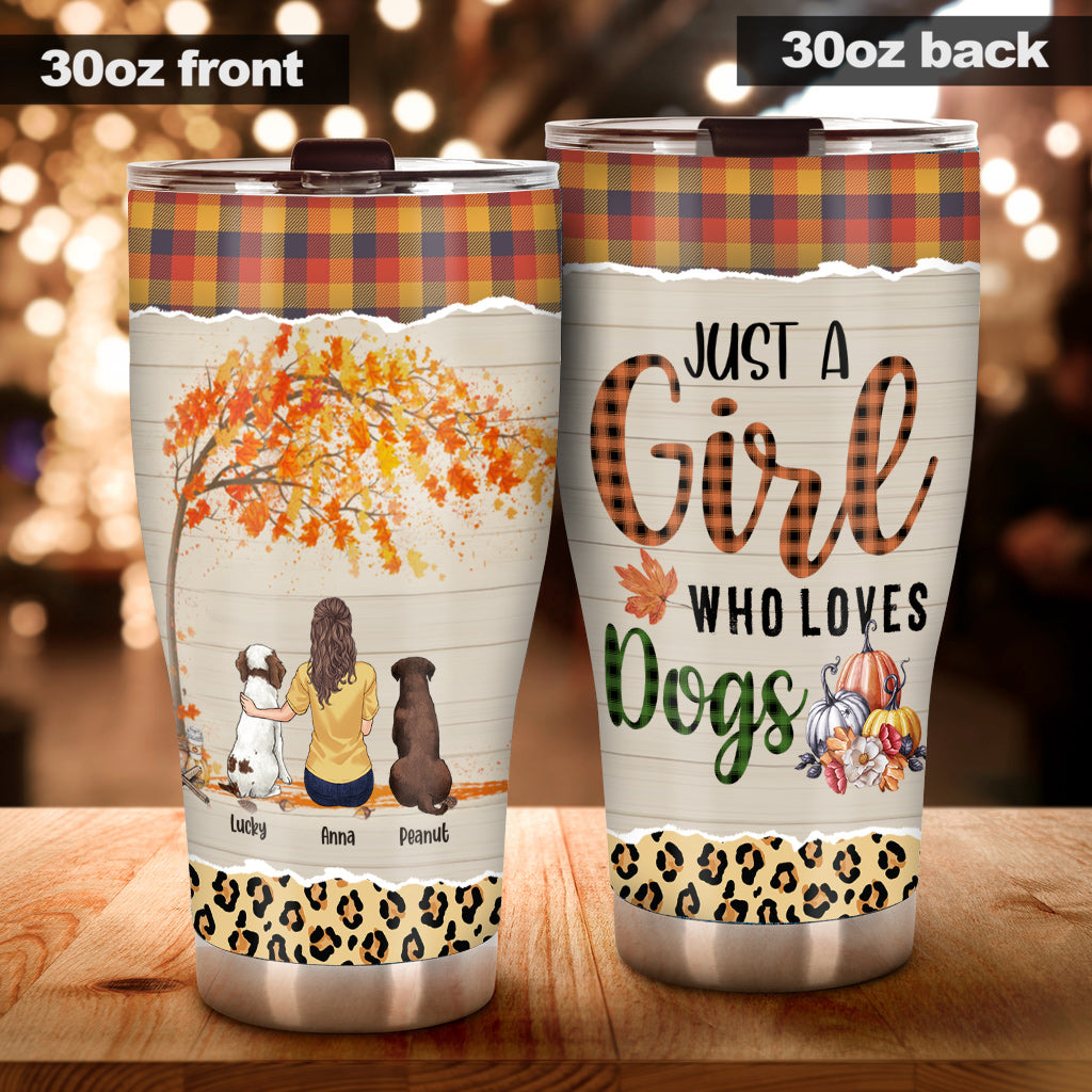 Just A Girl Who Loves Fall And Dogs - Personalized Dog Tumbler