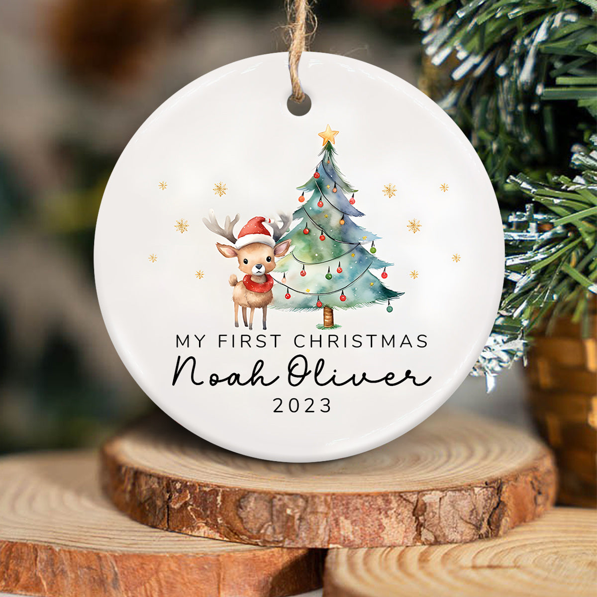 Baby First Christmas - Personalized Kid Ceramic Circle Ornament