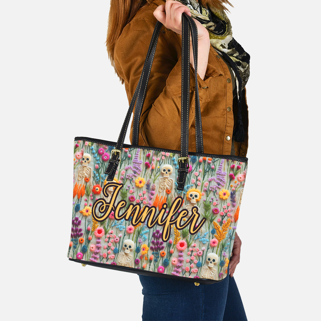 Floral Skeleton - Personalized Skull Leather Bag