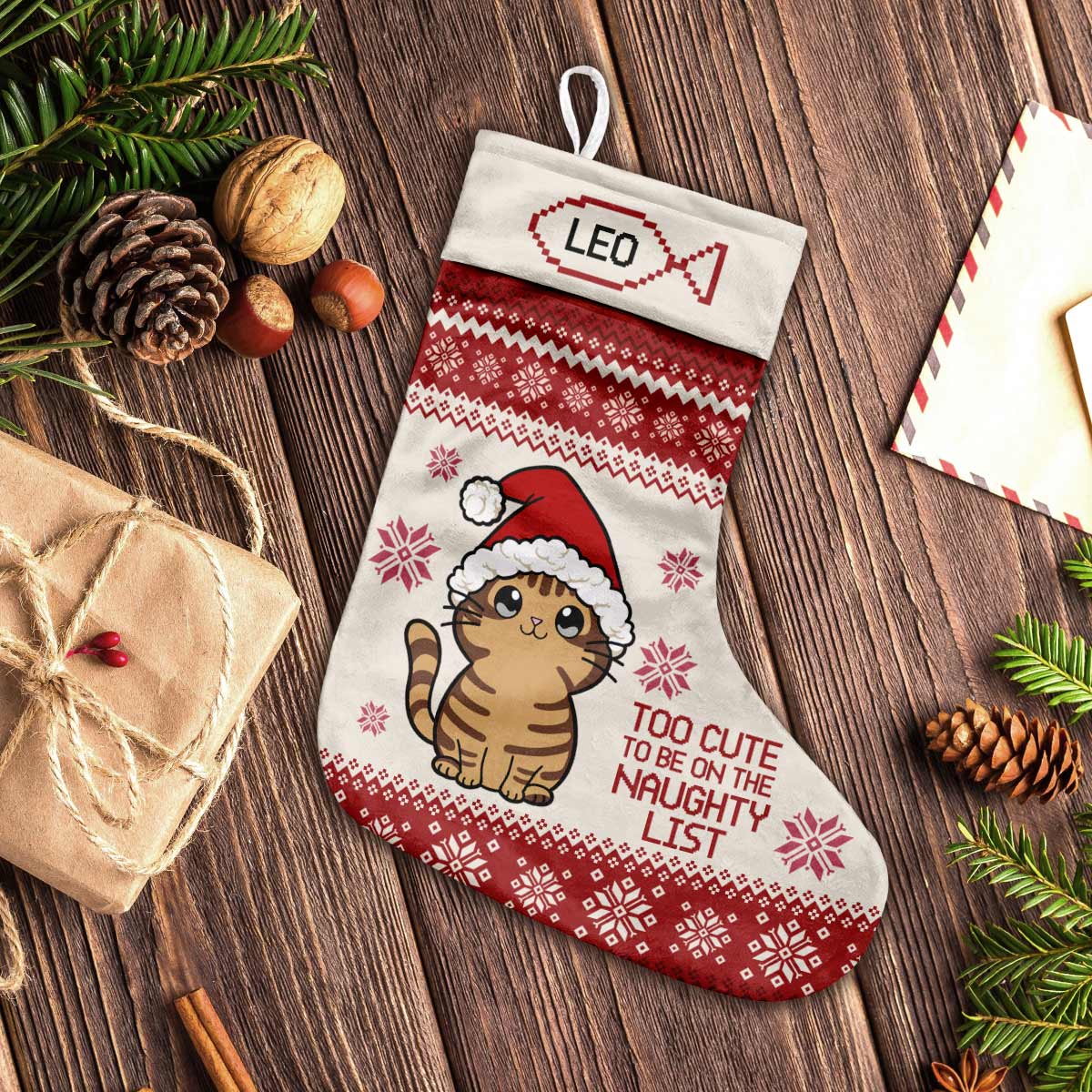 Too Cute To Be On The Naughty List - Personalized Cat Christmas Stockings