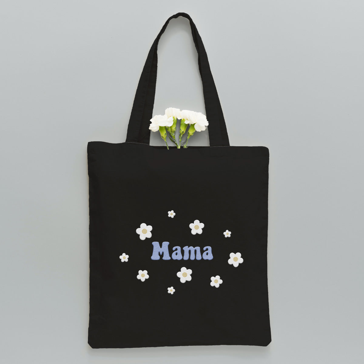 Custom Name With Flower - Personalized Mother Embroidered Tote Bag