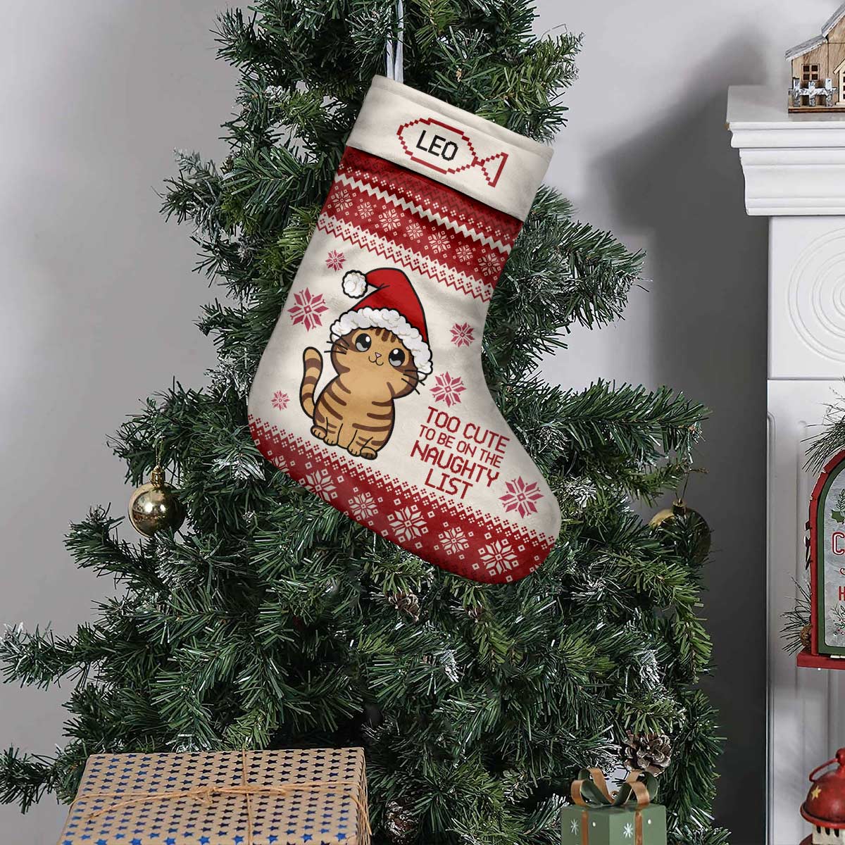 Too Cute To Be On The Naughty List - Personalized Cat Christmas Stockings