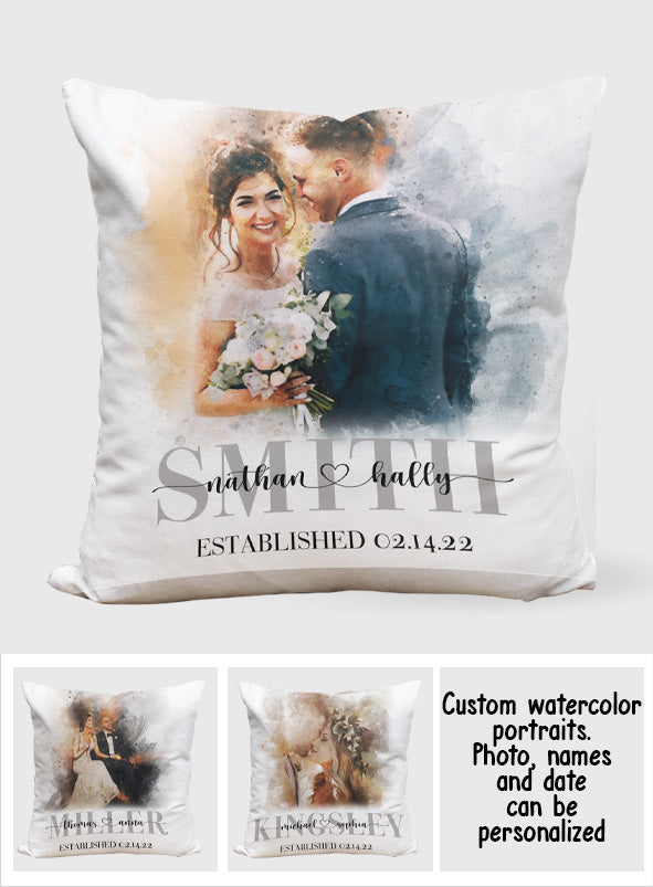 Custom Watercolor Painting Wedding Gift - Personalized wedding Throw Pillow