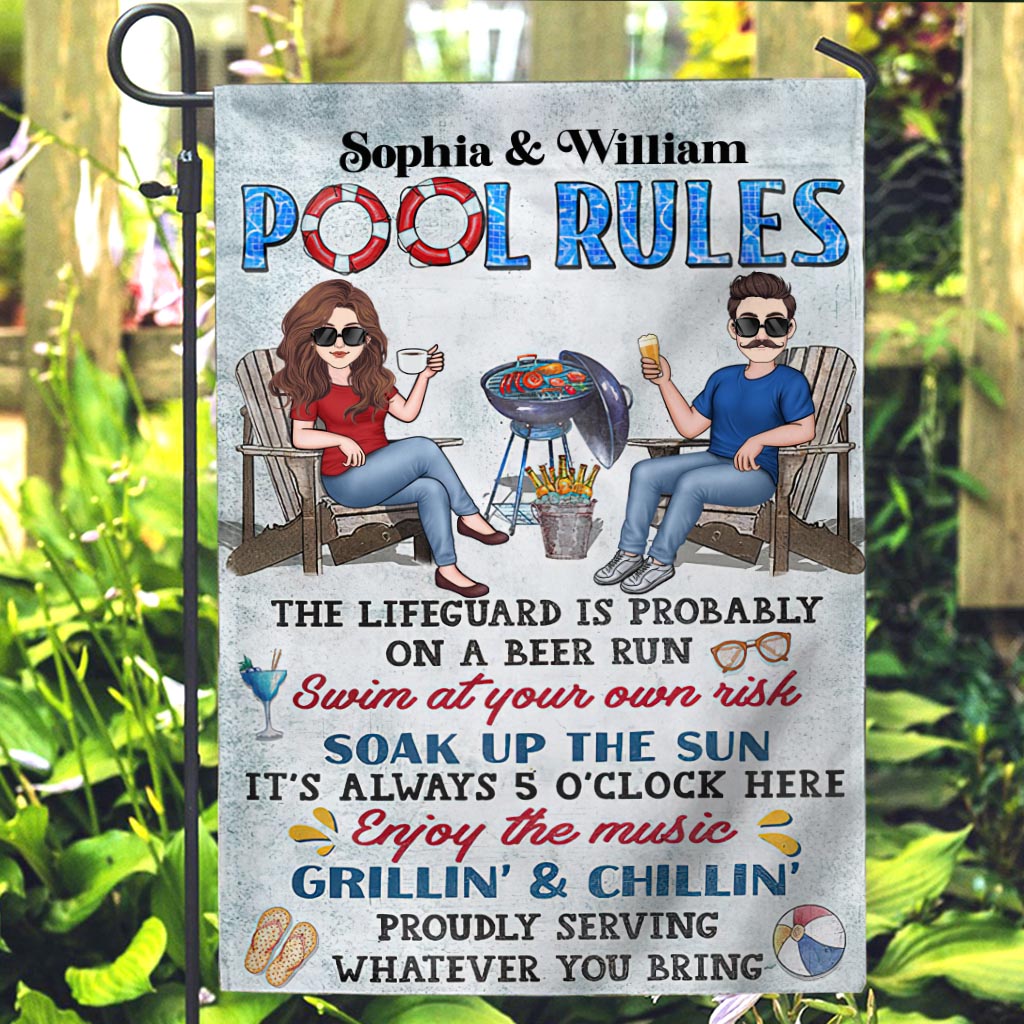 Pool Rules Swim At Your Own Risk - Personalized Backyard Garden Flag