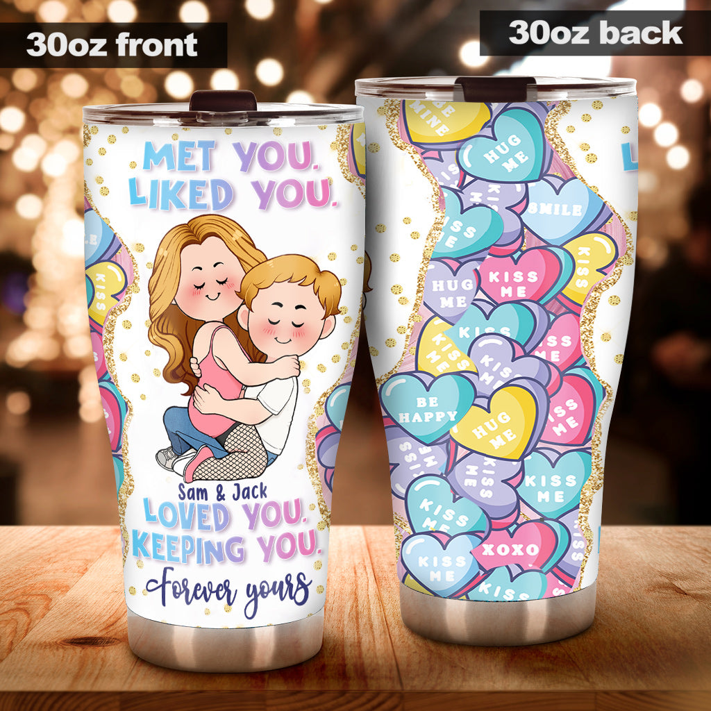 Met you Liked you Loved you Keeping you Forever yours - Personalized Couple Tumbler