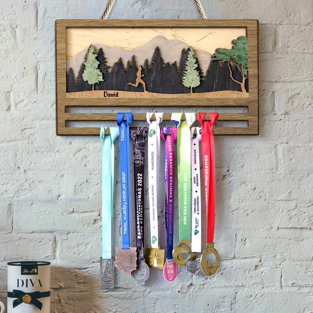 Medal Display - Personalized Running 2 Layered Wood Sign / Wood Plaque