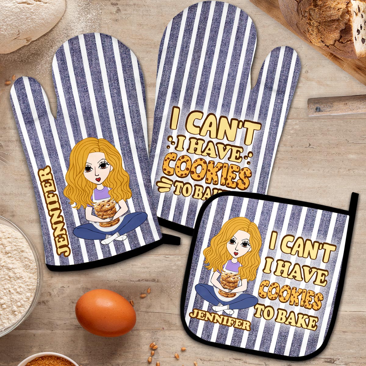 I Can't I Have Cookies To Bake - Personalized Baking Oven Mitts & Pot Holder Set