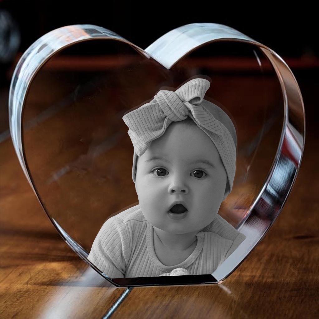 Custom Photo - Personalized Newborn Laser Engraving 3D Heart Shaped Crystal Lamp