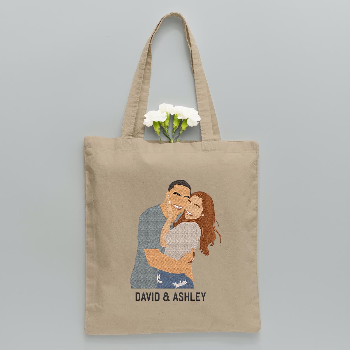 Custom 2D Photo - Personalized Couple Embroidered Tote Bag