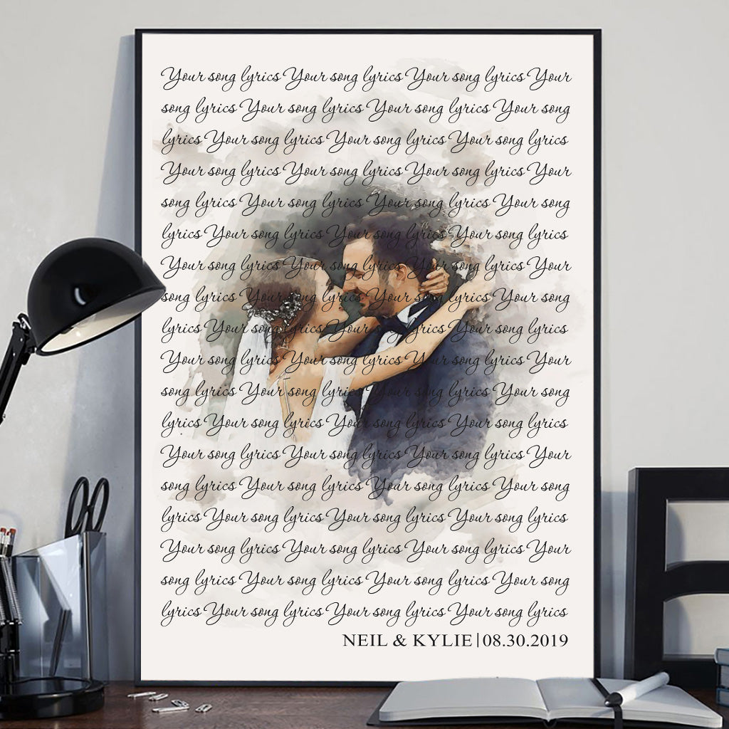 Custom Watercolor Portraits With Wedding Song Lyrics - Personalized Husband And Wife Canvas And Poster