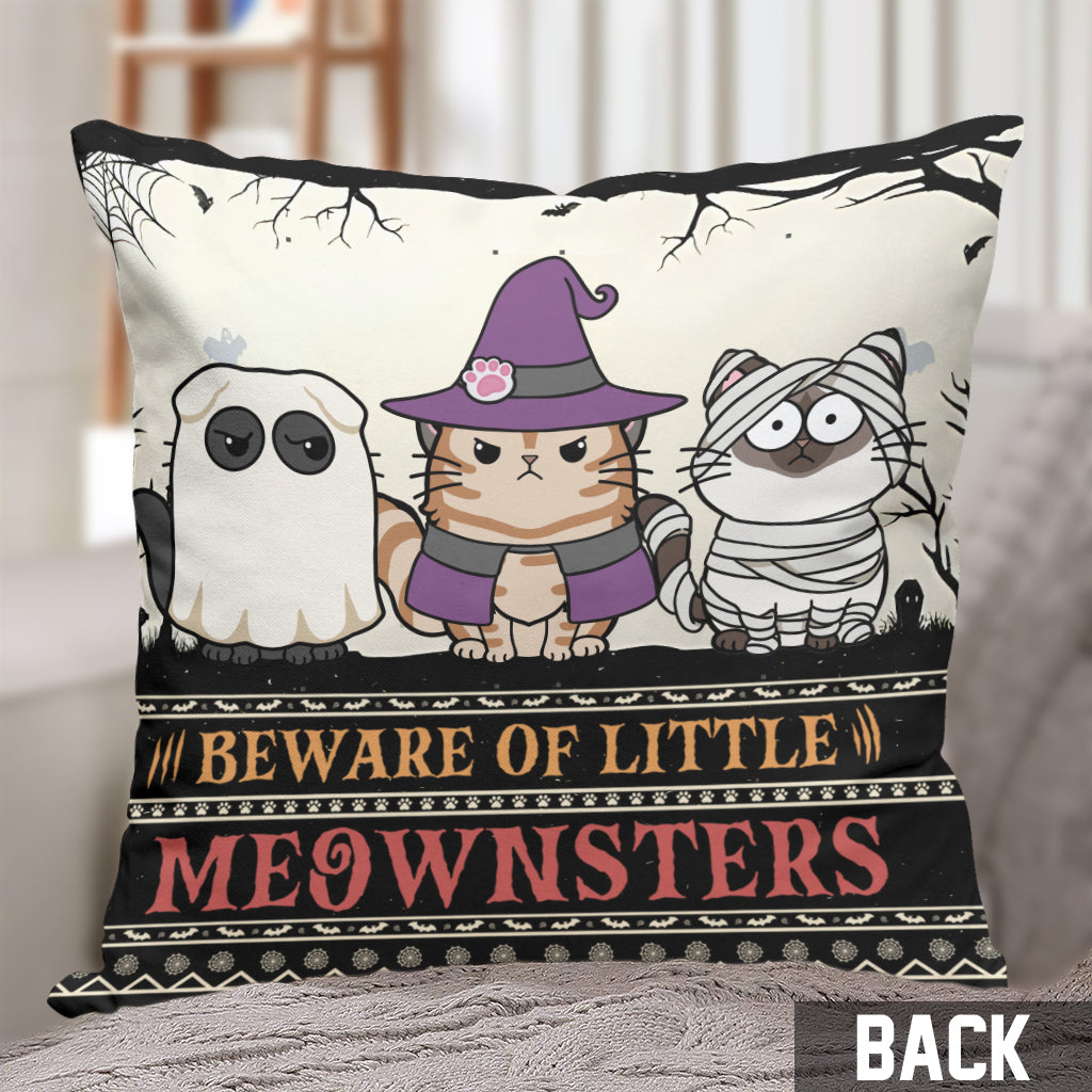 Beware Of Little Meownsters - Personalized Cat Throw Pillow