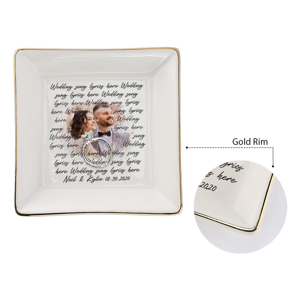 Wedding Song Lyrics With Personalized Watercolor Portrait - Personalized Husband And Wife Jewelry Dish