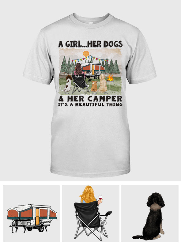 A Girl Her Dogs And Her Camper - Personalized Camping T-shirt & Hoodie