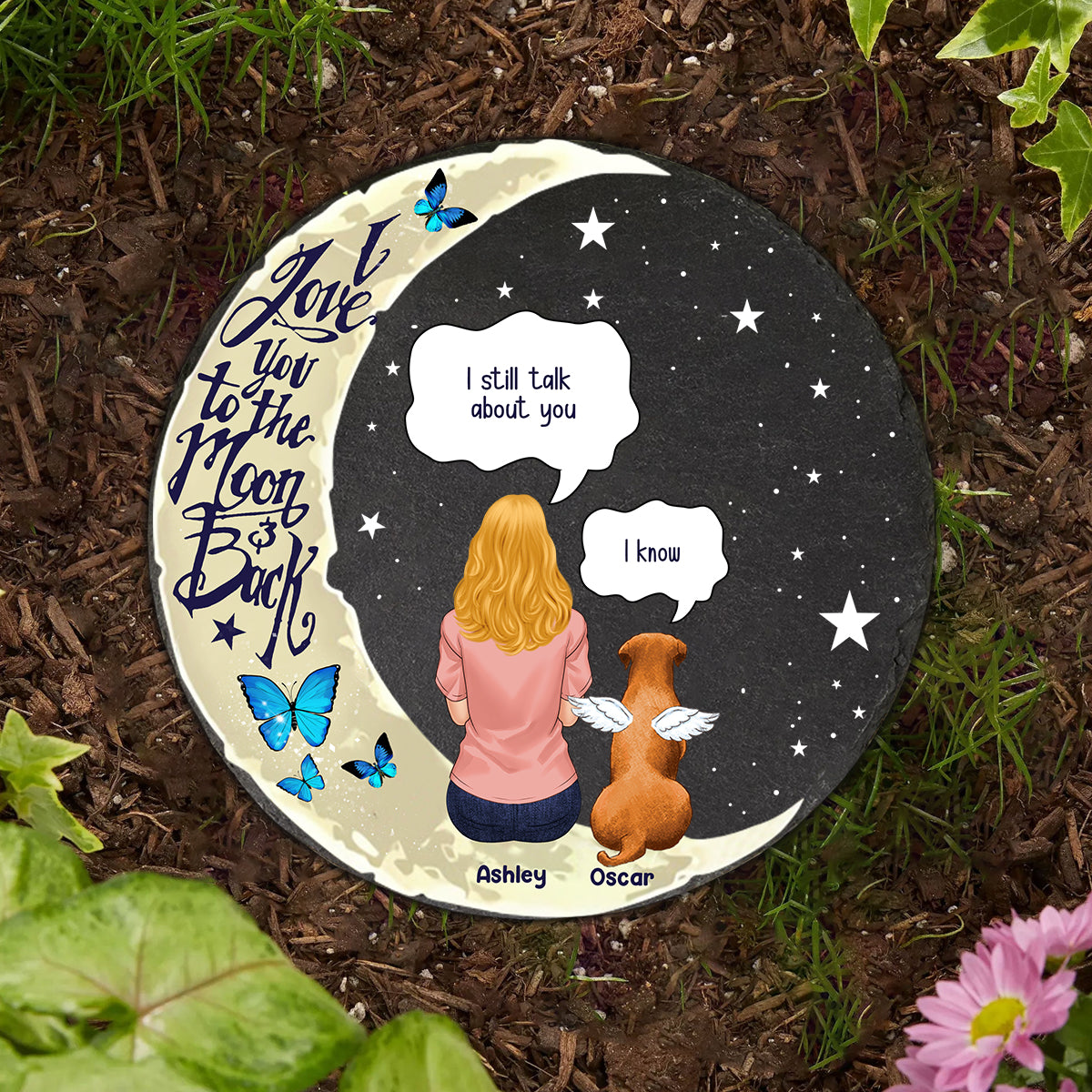 I Love You To The Moon And Back - Personalized Dog Round Shaped Stone