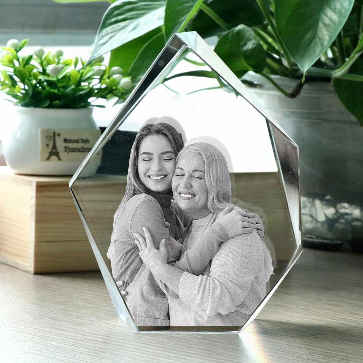 Custom Photo - Personalized Step Mom Laser Engraving 3D Iceberg Shaped Crystal Lamp