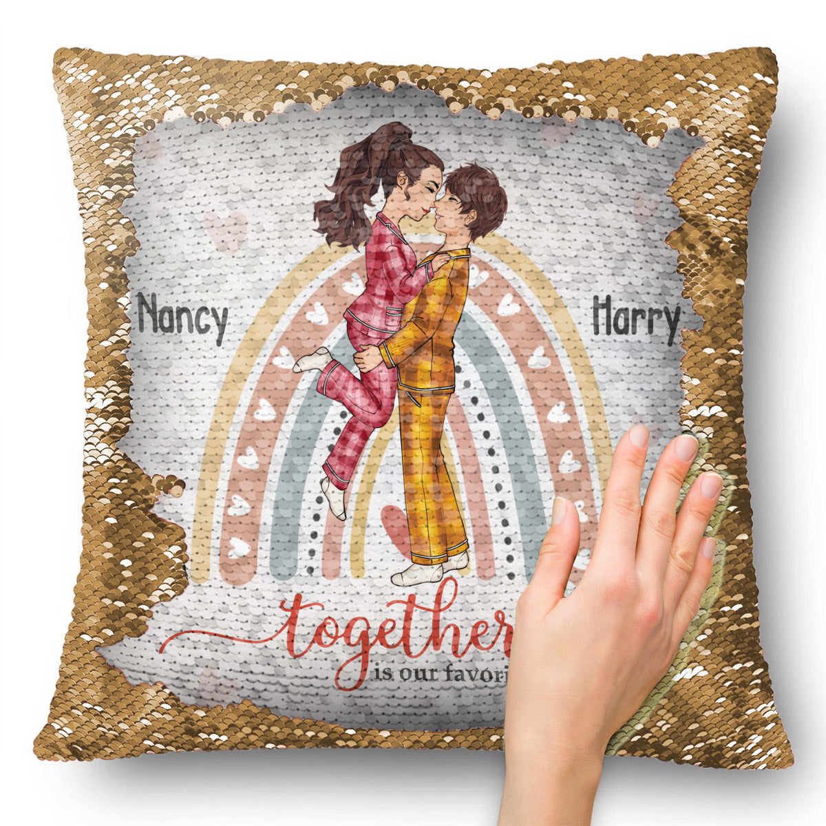 Together Is My Favorite Place To Be - gift for husband, wife, girlfriend, boyfriend - Personalized Sequin Pillow Cover