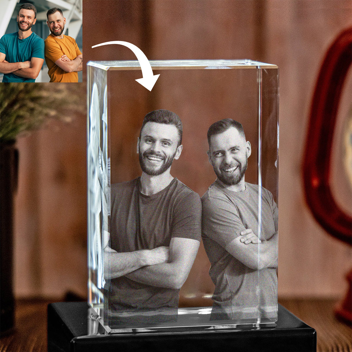 Custom Photo - Personalized Son Laser Engraving 3D Cuboid Shaped Crystal Lamp