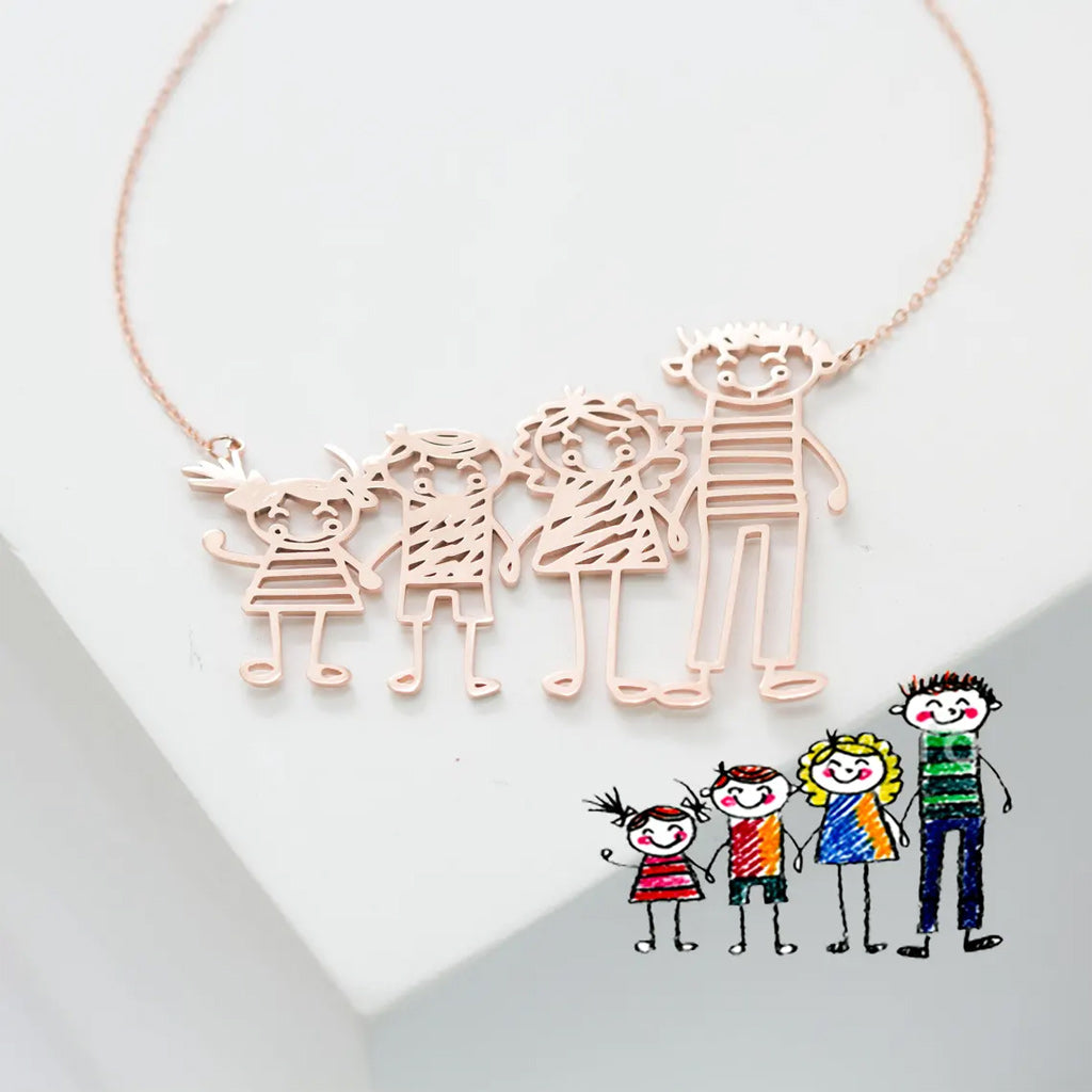 Kids Drawing Necklace - Personalized Family Custom Shaped Pendant