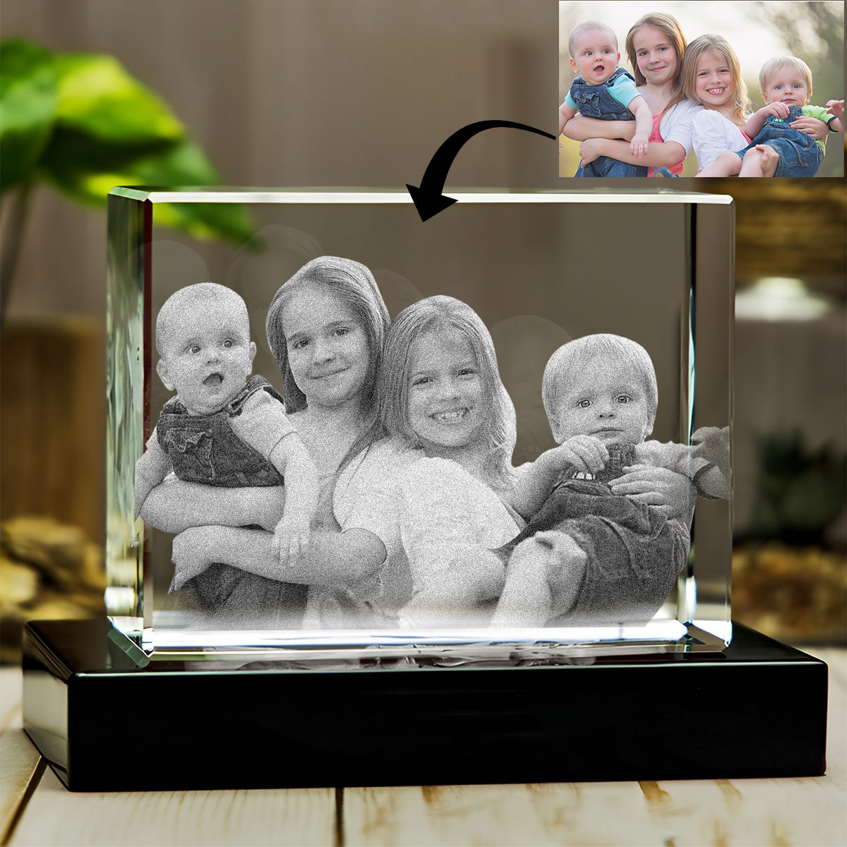 Custom Photo - Personalized Kid Laser Engraving 3D Cuboid Shaped Crystal Lamp