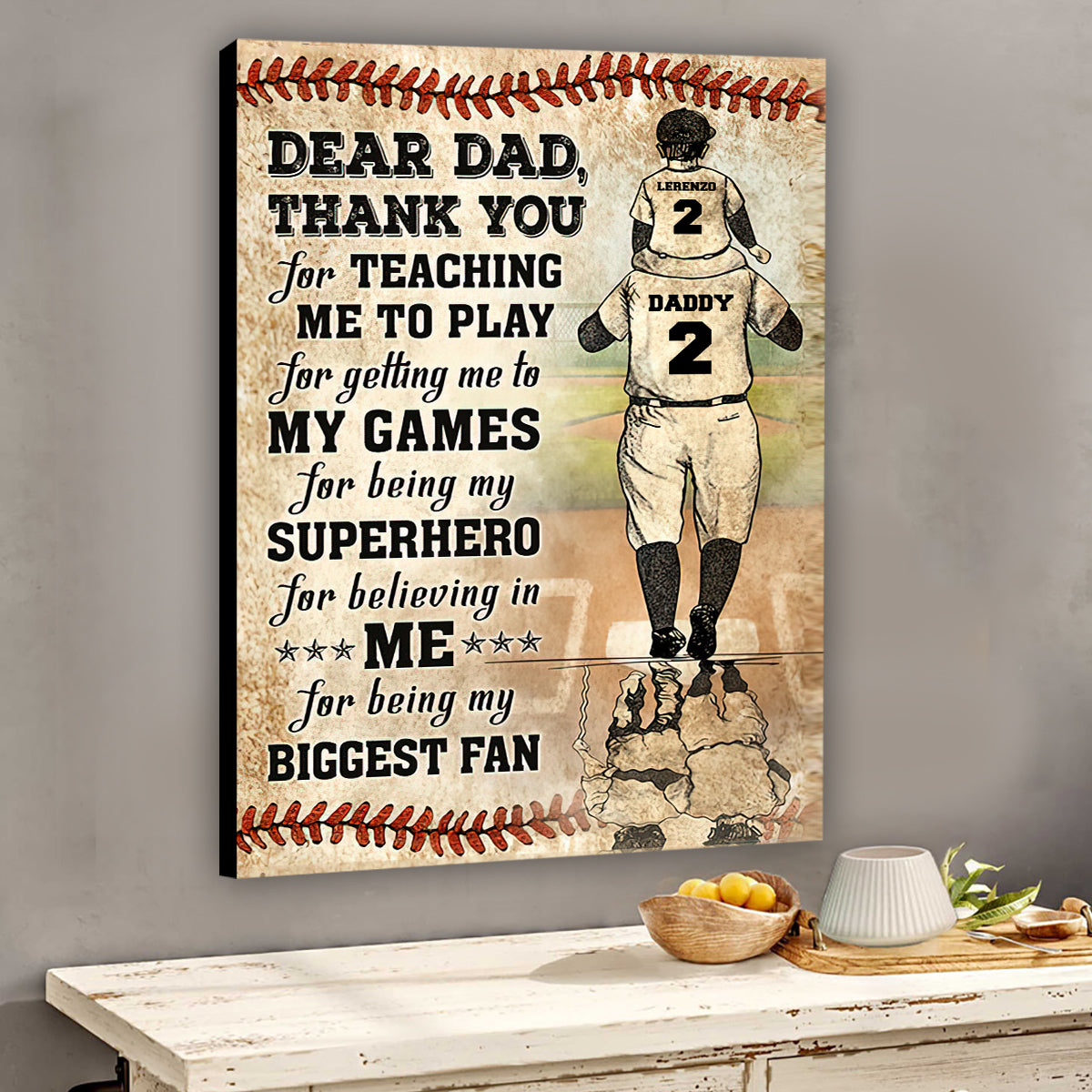 Thank You Dad My Biggest Fan - Personalized Baseball Canvas And Poster