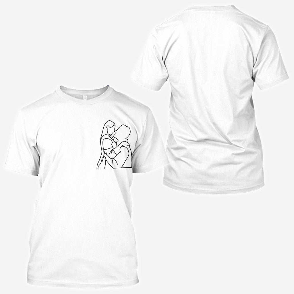 Custom Line Drawing Portraits - Personalized Husband And Wife All Over Shirt