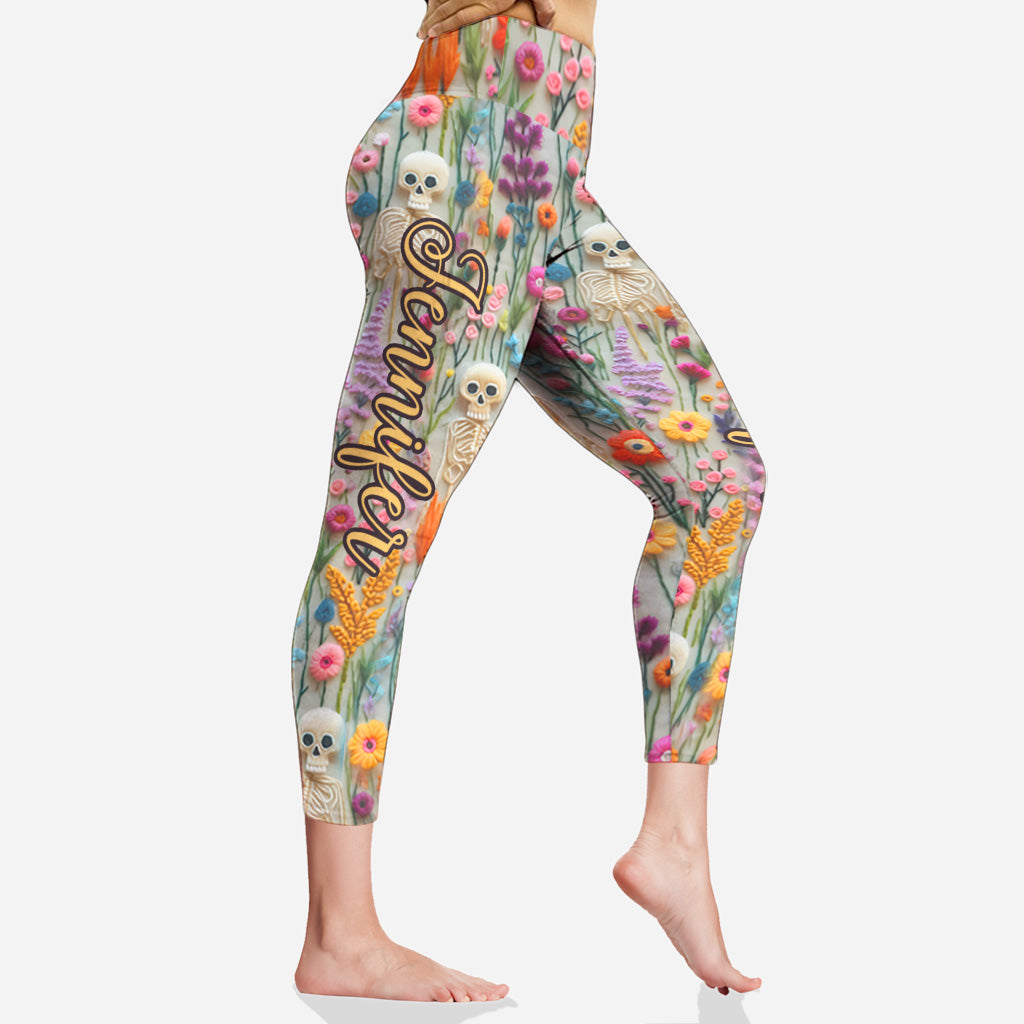 Floral Skeleton - Personalized Skull Leggings