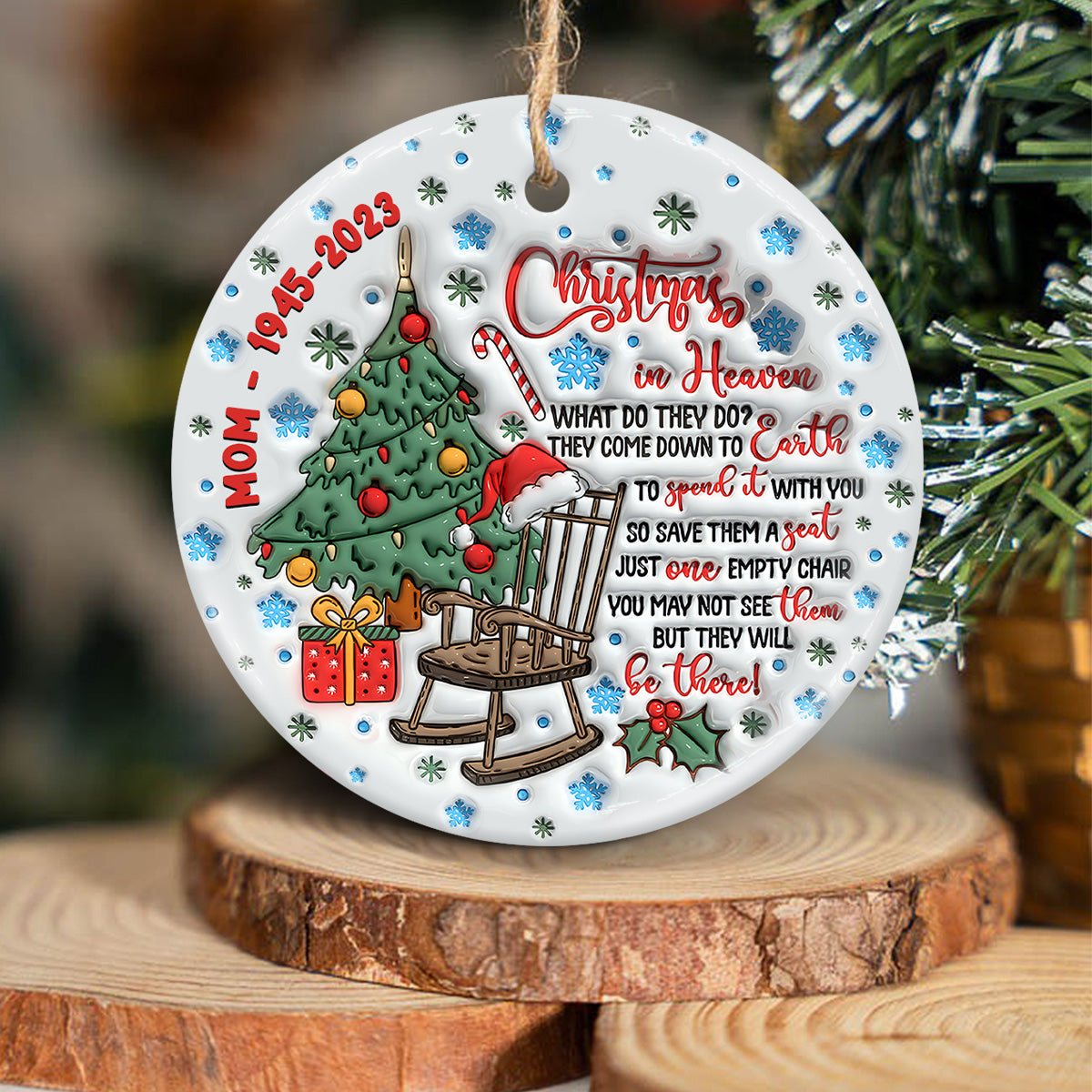 Christmas In Heaven - Memorial gift for loss of - Personalized Ceramic Circle Ornament