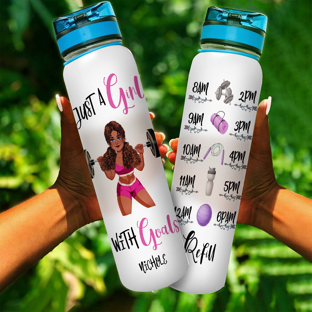 Personalized Water Bottle Fitness Tumbler Gym Water Bottle Just a Girl With  Goals Motivational Bottle Custom Water Bottle Tracker 