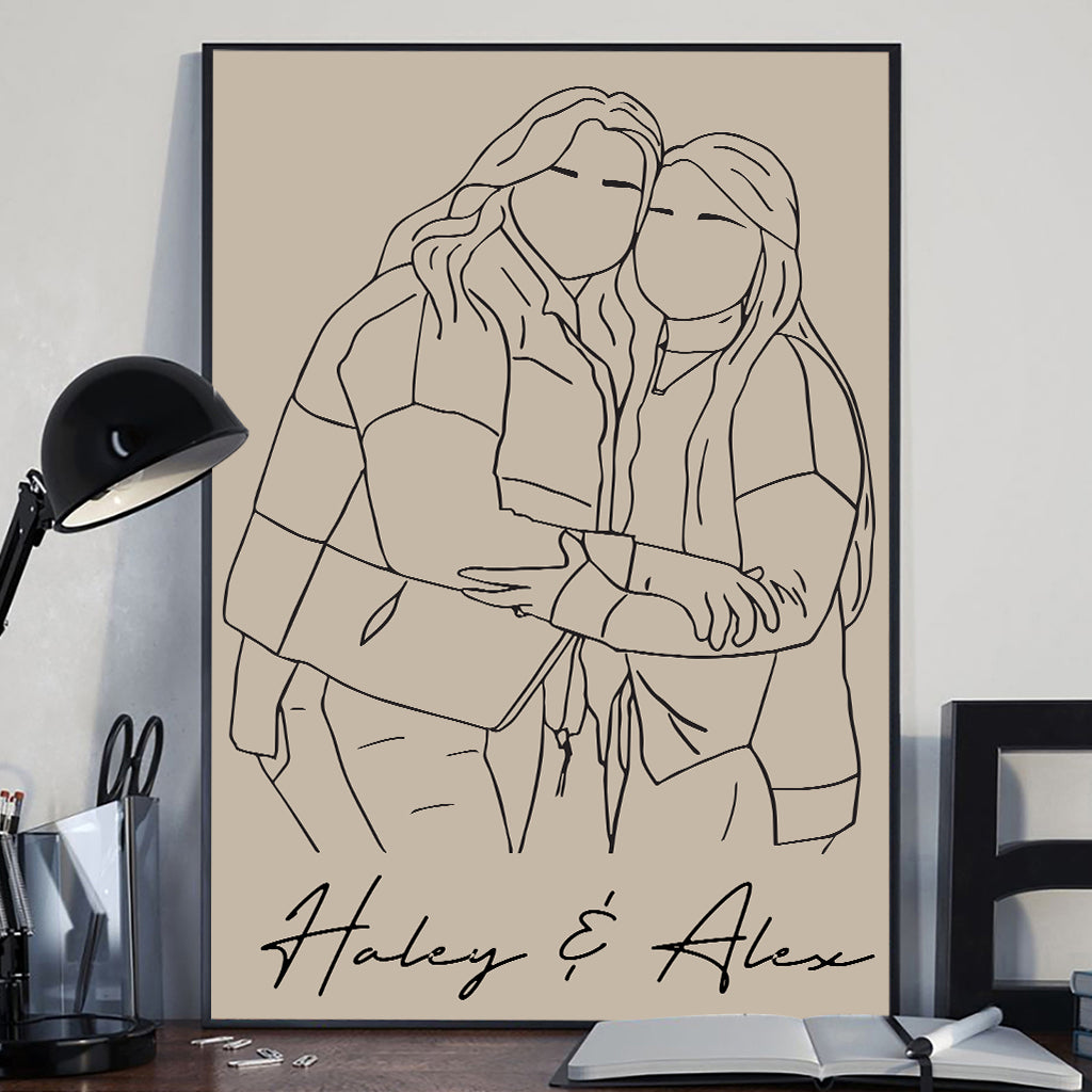 Besties Line Art - Personalized Bestie Canvas And Poster