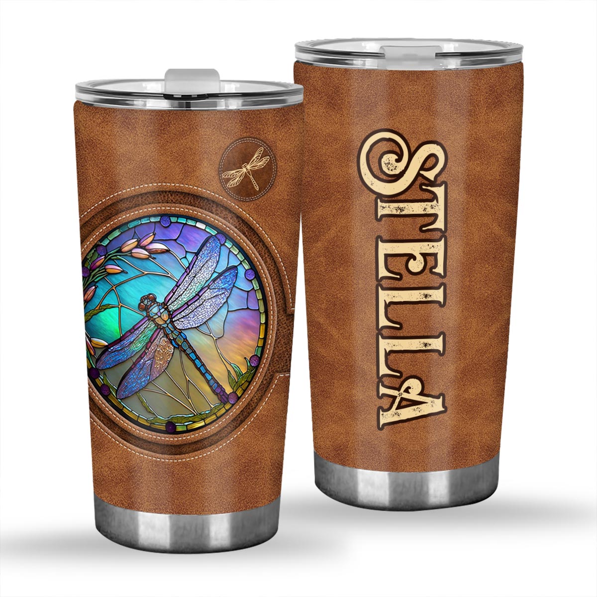 Stained Glass Dragonfly - Personalized Dragonfly Tumbler