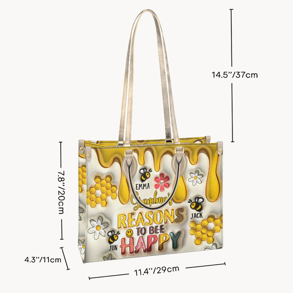 Grandma’s Reasons To Bee Happy - Gift for grandma - Personalized Leather Handbag