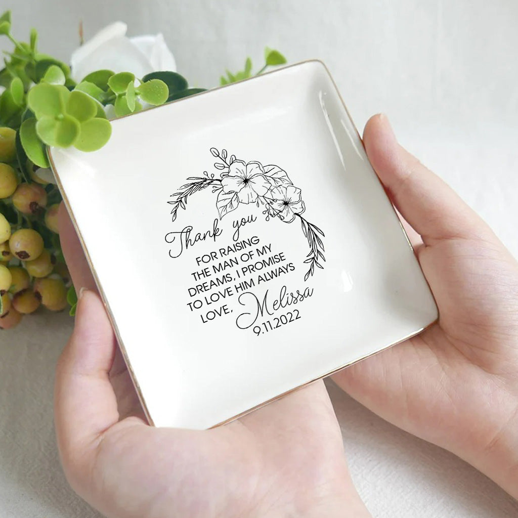 Thank You For Raising The Man Of My Dreams Gift For Mother Of The Groom From Bride - wedding gift for mother in law - Personalized Jewelry Dish