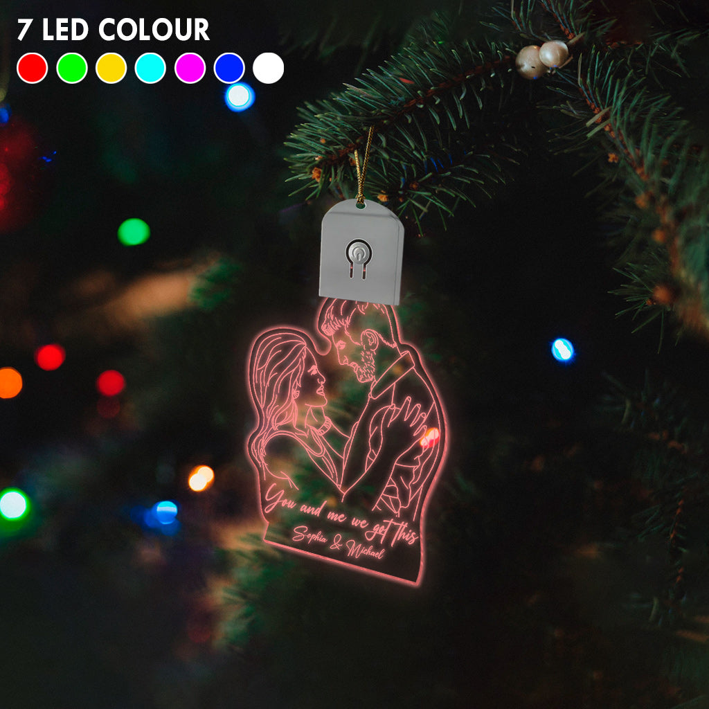 Line Drawing Couple - Personalized Couple Led Acrylic Ornament