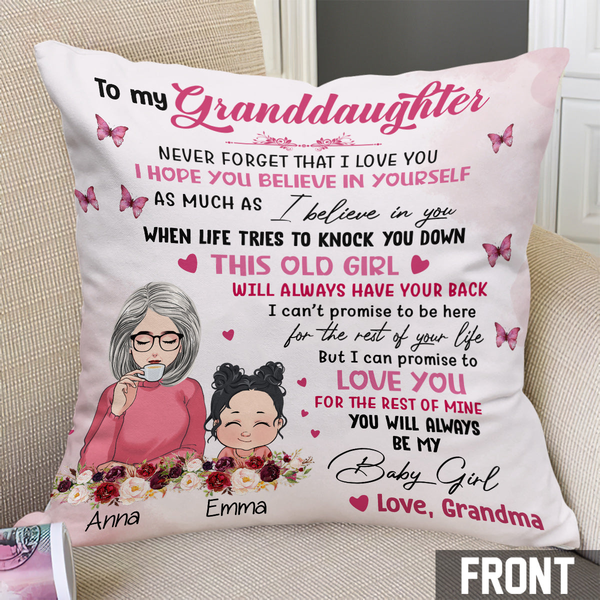 Grandma Whenever You Touch This Personalized Throw Pillow Cover