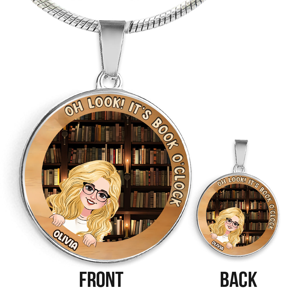 It's Book O'clock - Personalized Book Round Pendant Necklace