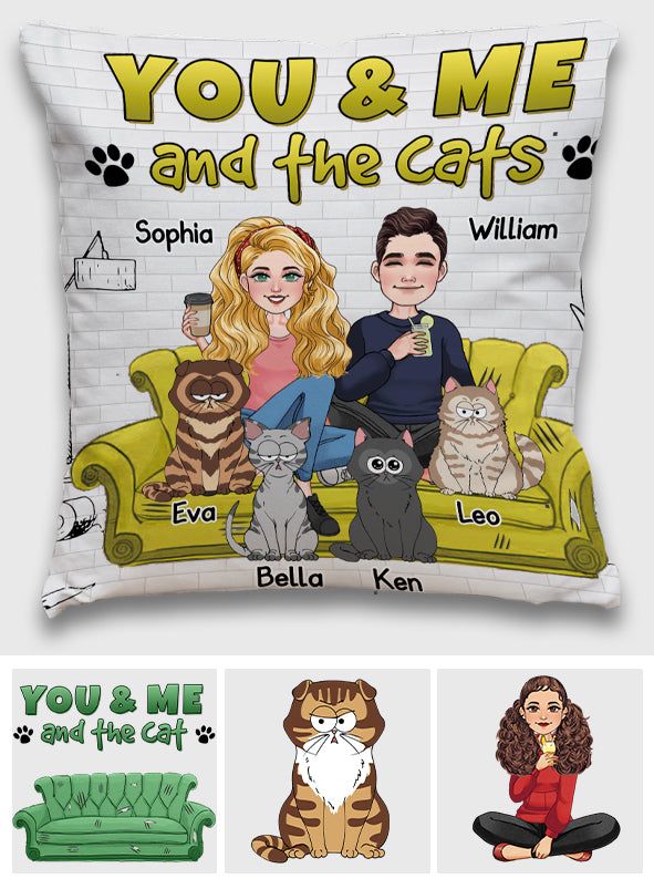 You And Me And The Cats - Personalized Cat Throw Pillow