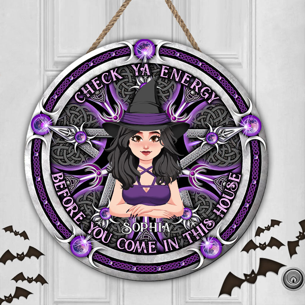 Check Ya Energy - Personalized Witch Round Metal Sign