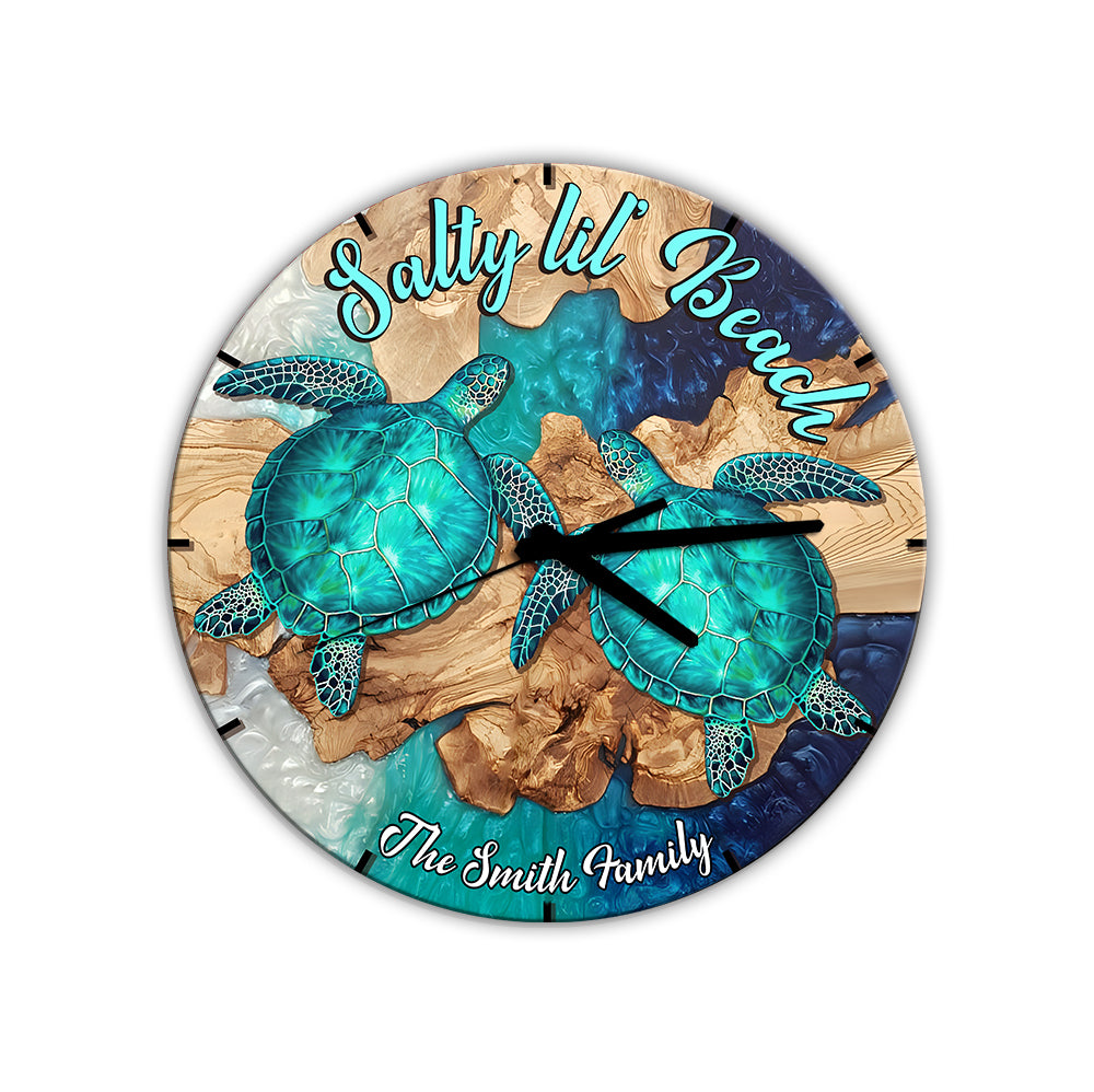 Salty Lil' Beach - Personalized Turtle Wall Clock